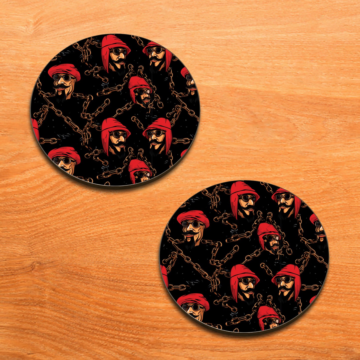 Pirate Chain Pattern Combo Mugs and Coaster(Set of 2 Mugs and 2 coasters) 330 ml Full Black Coffee Mug