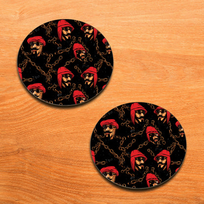 Pirate Chain Pattern Combo Mugs and Coaster(Set of 2 Mugs and 2 coasters) 330 ml Full Black Coffee Mug
