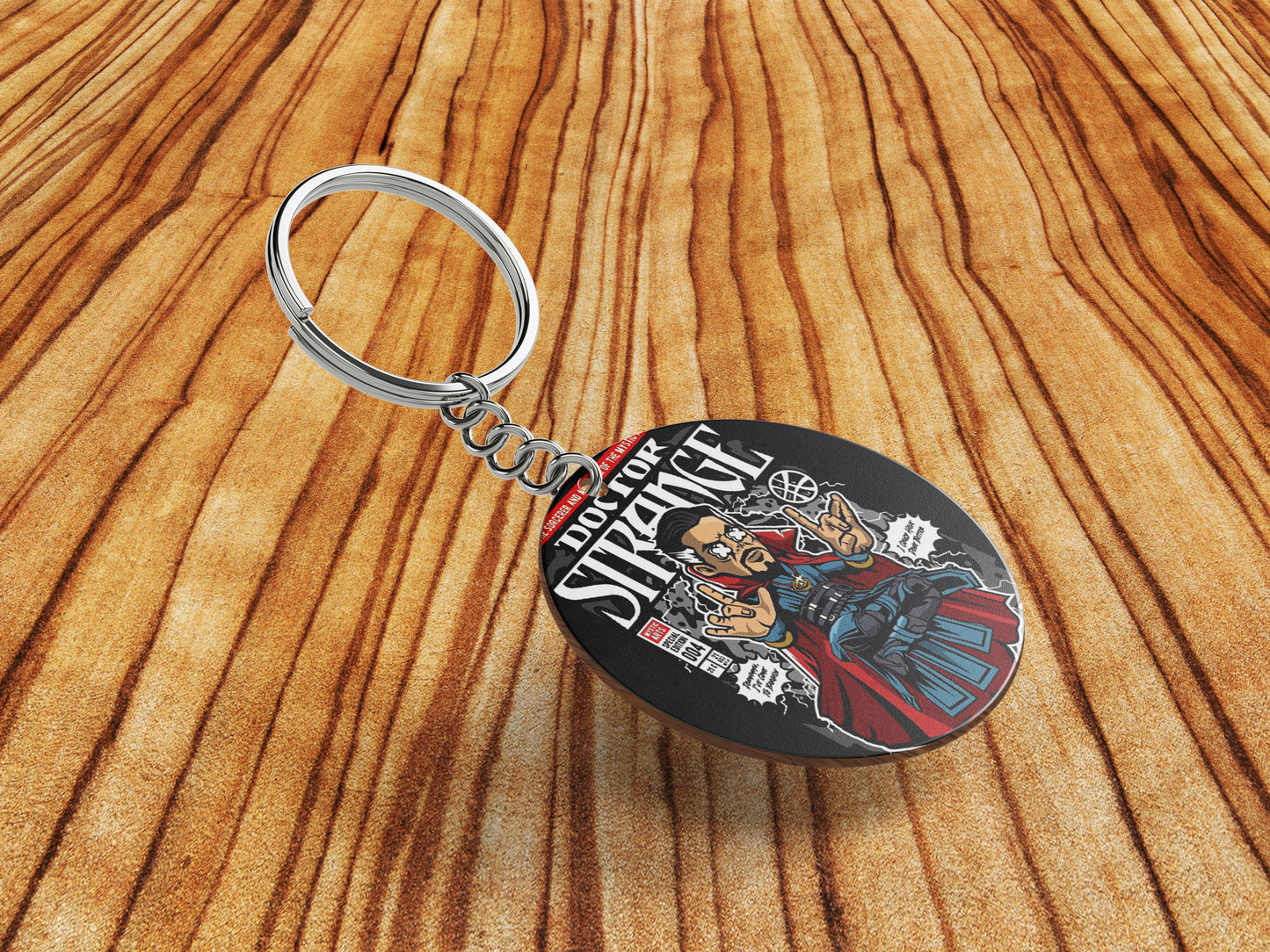 Pop art dr strange vector image Printed Round Circle Shape Wooden Keyring with Chain