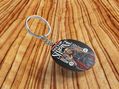 Pop art dr strange vector image Printed Round Circle Shape Wooden Keyring with Chain