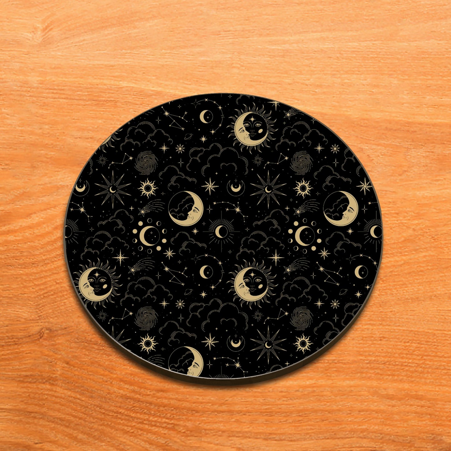 Seamless Vector Constellations and Stars Design Full Black 330 ml Coffee Mug with Coaster