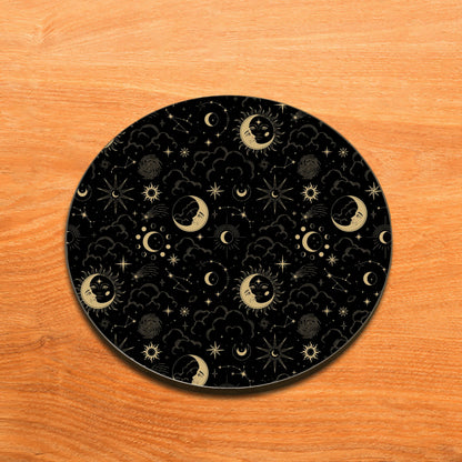 Seamless Vector Constellations and Stars Design Full Black 330 ml Coffee Mug with Coaster