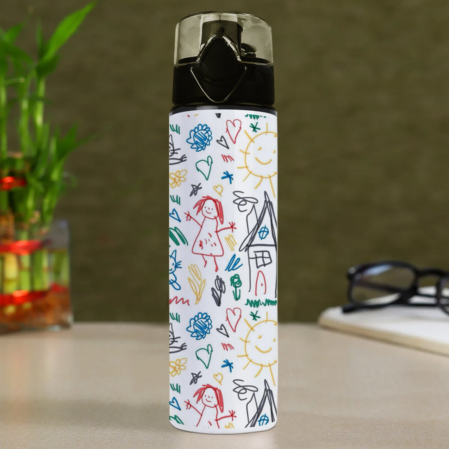 Seamless Pattern with Kids Illustrations Printed Flip Flop Water Bottle 750 ml For Gym, Yoga, Kids, Boys, Girls, Brother, Sister, Babies, Baby, Workout, Adults