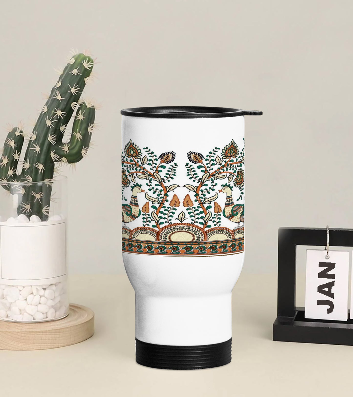 Digital Kalamkari Design Printed 350ML Travel MUG