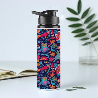 Owl, rabbit, butterfly, hedgehog Forest seamless pattern Printed Eagle Shape Water Bottle 750 ml For Gym, Yoga, Kids, Boys, Girls, Brother, Sister, Babies, Baby, Workout, Adults
