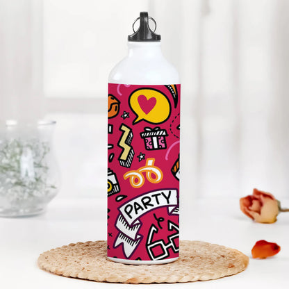 Set of Party illustration Hand drawn doodle Sketch line Printed Normal Sipper Water Bottle 750 ml For Gym, Yoga, Kids, Boys, Girls, Brother, Sister, Babies, Baby, Workout, Adults