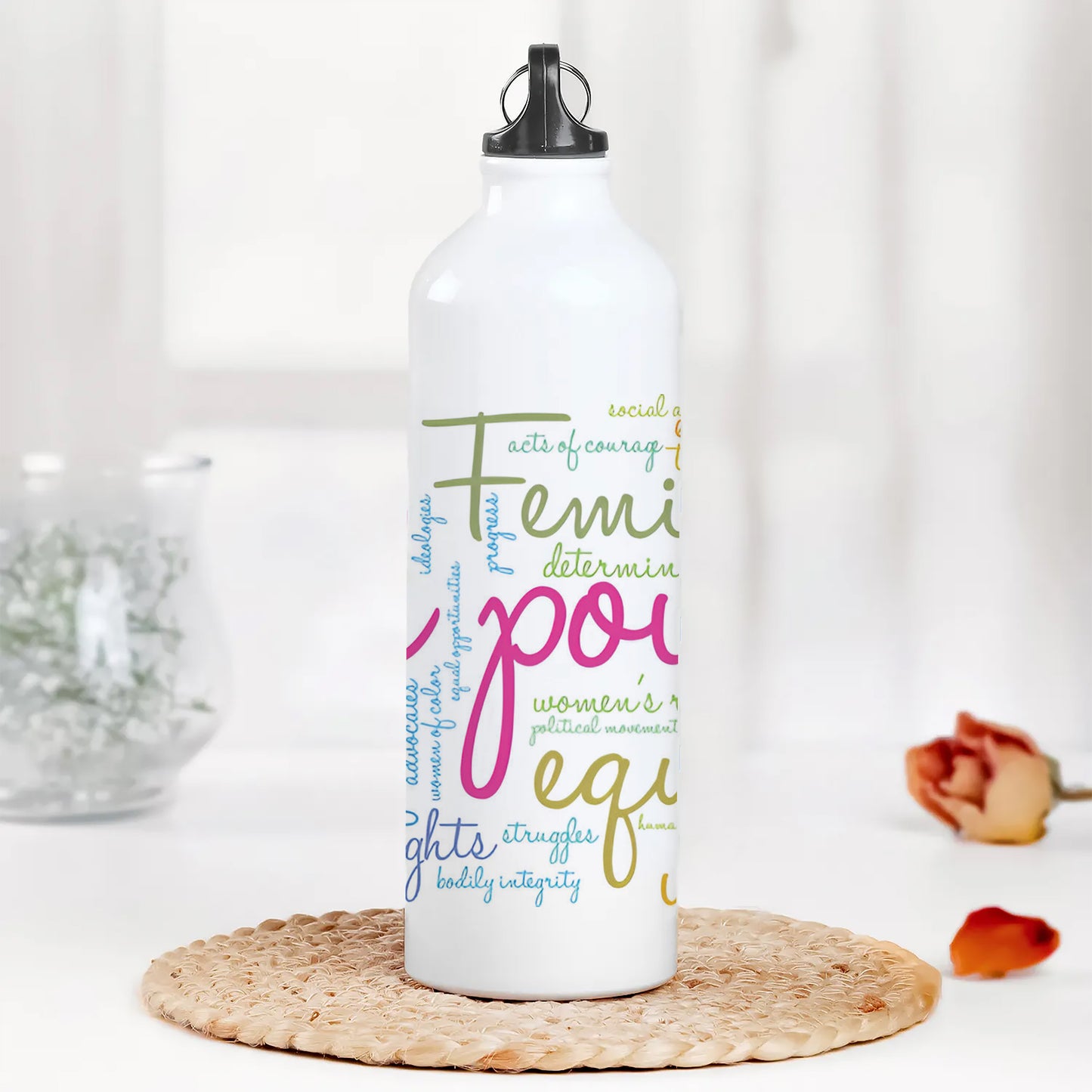 Girl Power word cloud typography pattern Printed Normal Sipper Water Bottle 750 ml For Gym, Yoga, Kids, Boys, Girls, Brother, Sister, Babies, Baby, Workout, Adults