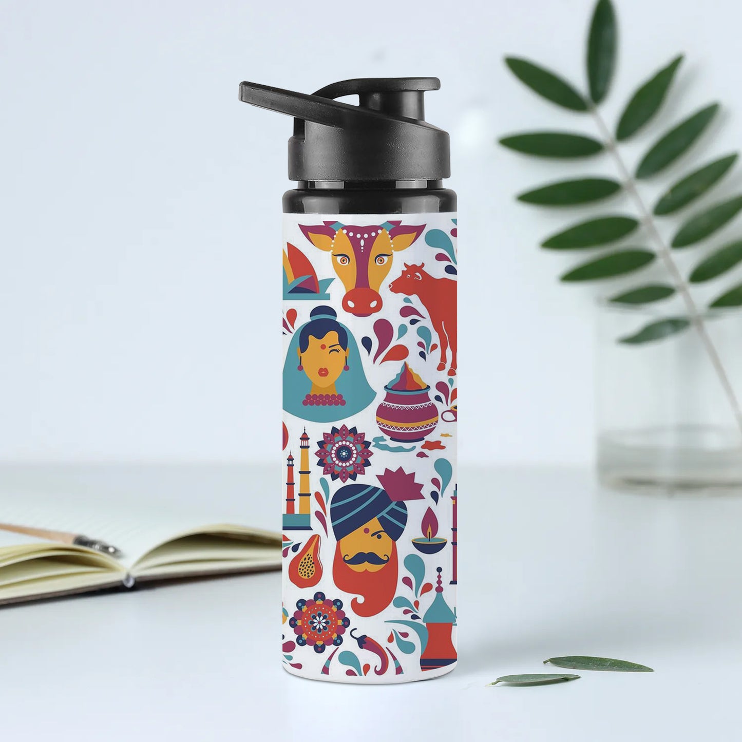 Indian architecture and Asian traditions set Pro Vecto 2 Printed Eagle Shape Water Bottle 750 ml For Gym, Yoga, Kids, Boys, Girls, Brother, Sister, Babies, Baby, Workout, Adults