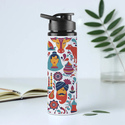 Indian architecture and Asian traditions set Pro Vecto 2 Printed Eagle Shape Water Bottle 750 ml For Gym, Yoga, Kids, Boys, Girls, Brother, Sister, Babies, Baby, Workout, Adults