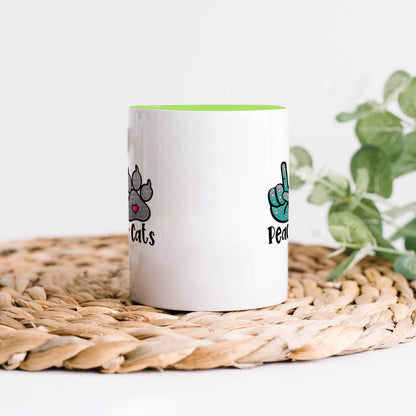Peace Love cats design Light Green Handle 330 ml Coffee Mug