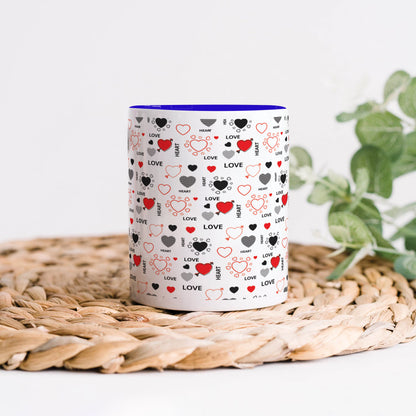 Romantic Hand Drawn Elements With Love Lettering design Dark Blue Handle 330 ml Coffee Mug