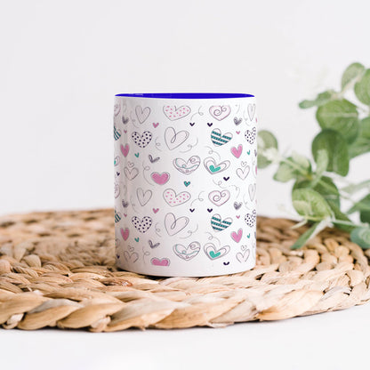 Pretty hearts pattern design Dark Blue Handle 330 ml Coffee Mug
