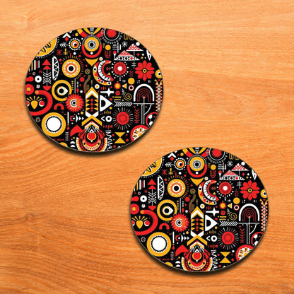 Bold Abstract Geometric Art Combo Mugs and Coaster(Set of 2 Mugs and 2 coasters) 330 ml Full Black Coffee Mug