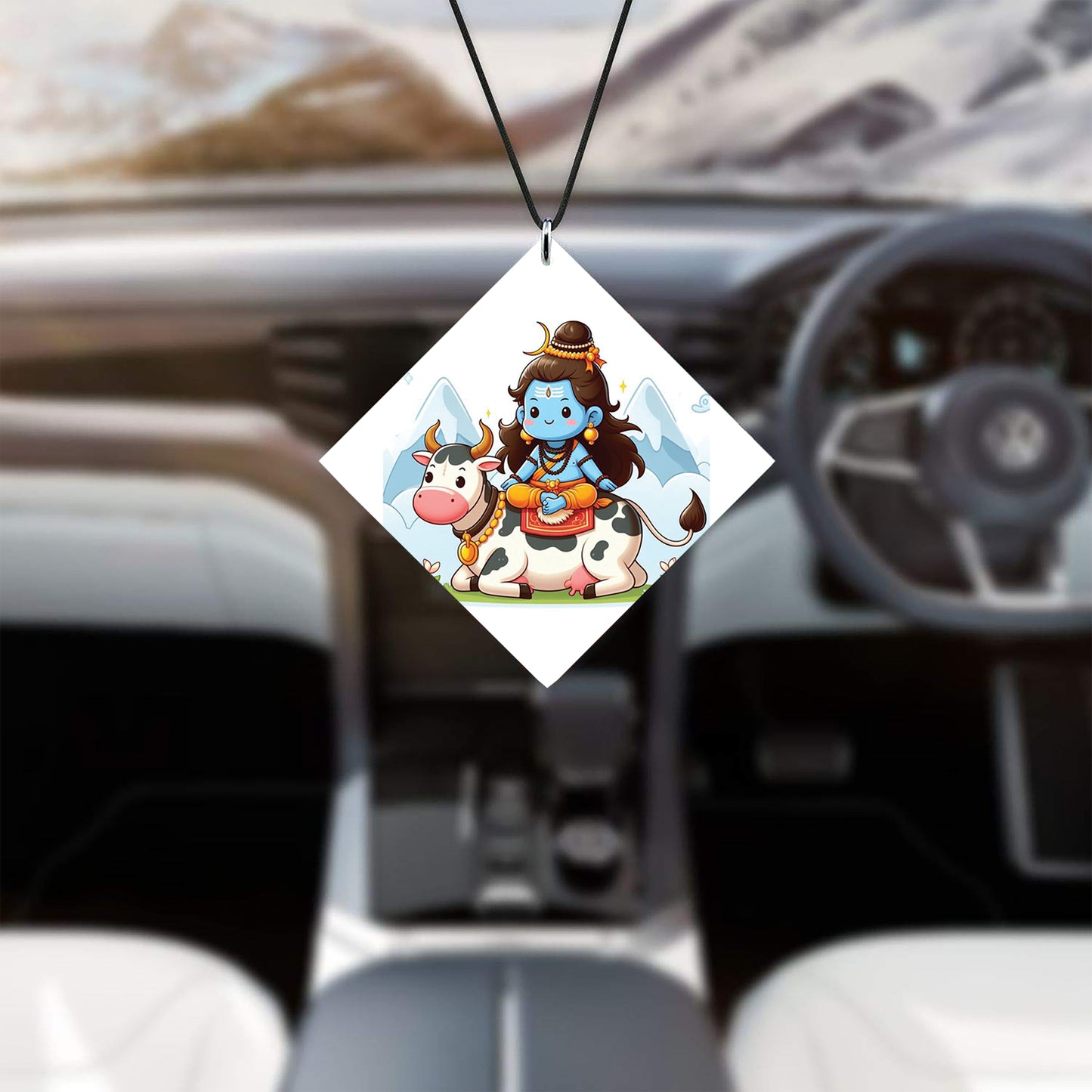 Cute baby Nandi and Shiva vector art Premium Glossy Printed Car Hangings
