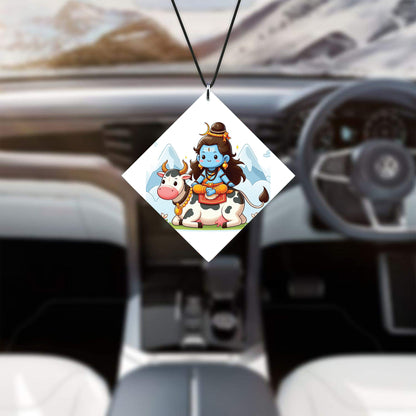 Cute baby Nandi and Shiva vector art Premium Glossy Printed Car Hangings