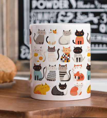 Colorful cat seamless pattern Mug and Keychain Combo 330 ml Coffee Mug