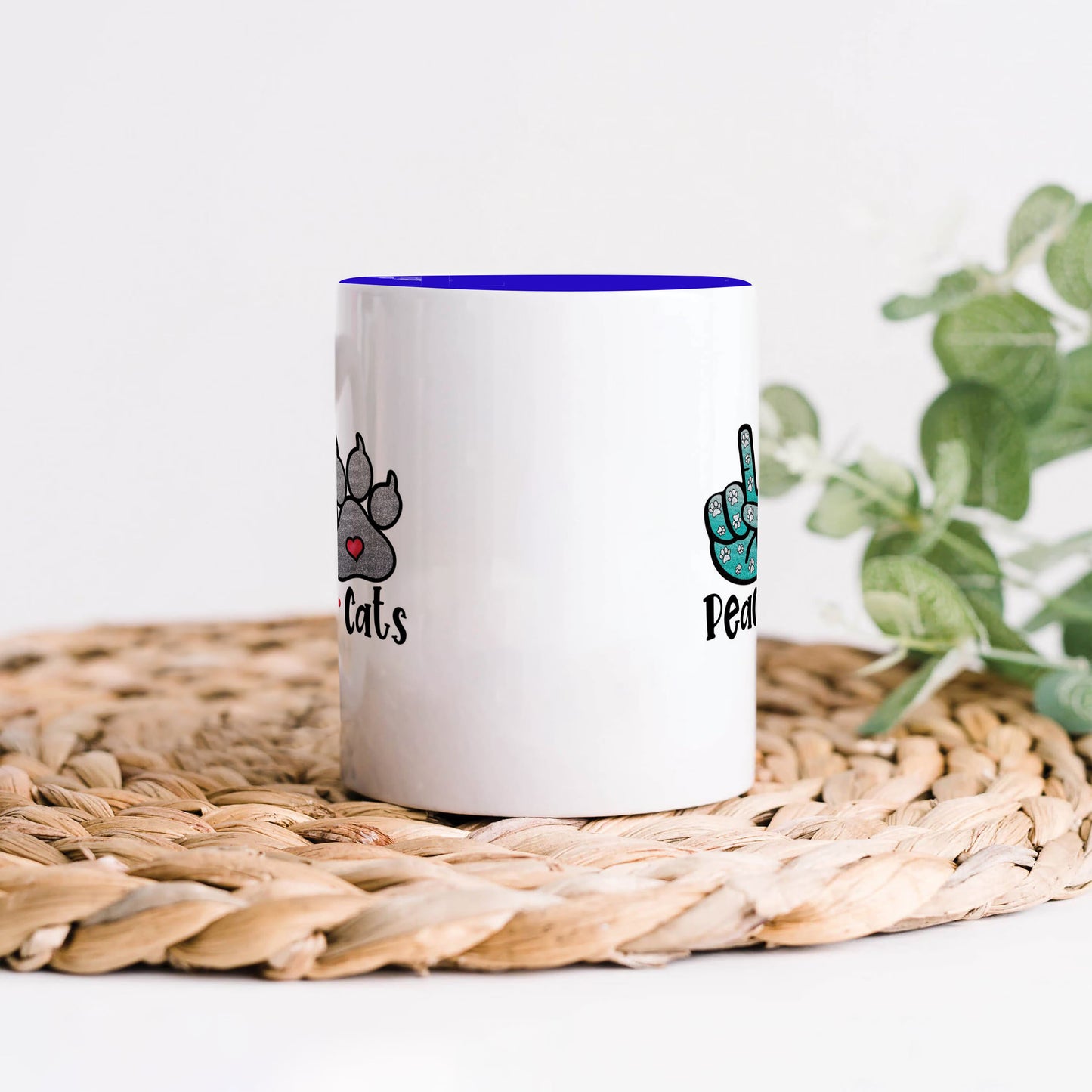 Peace Love cats design Dark Blue Handle 330 ml Coffee Mug