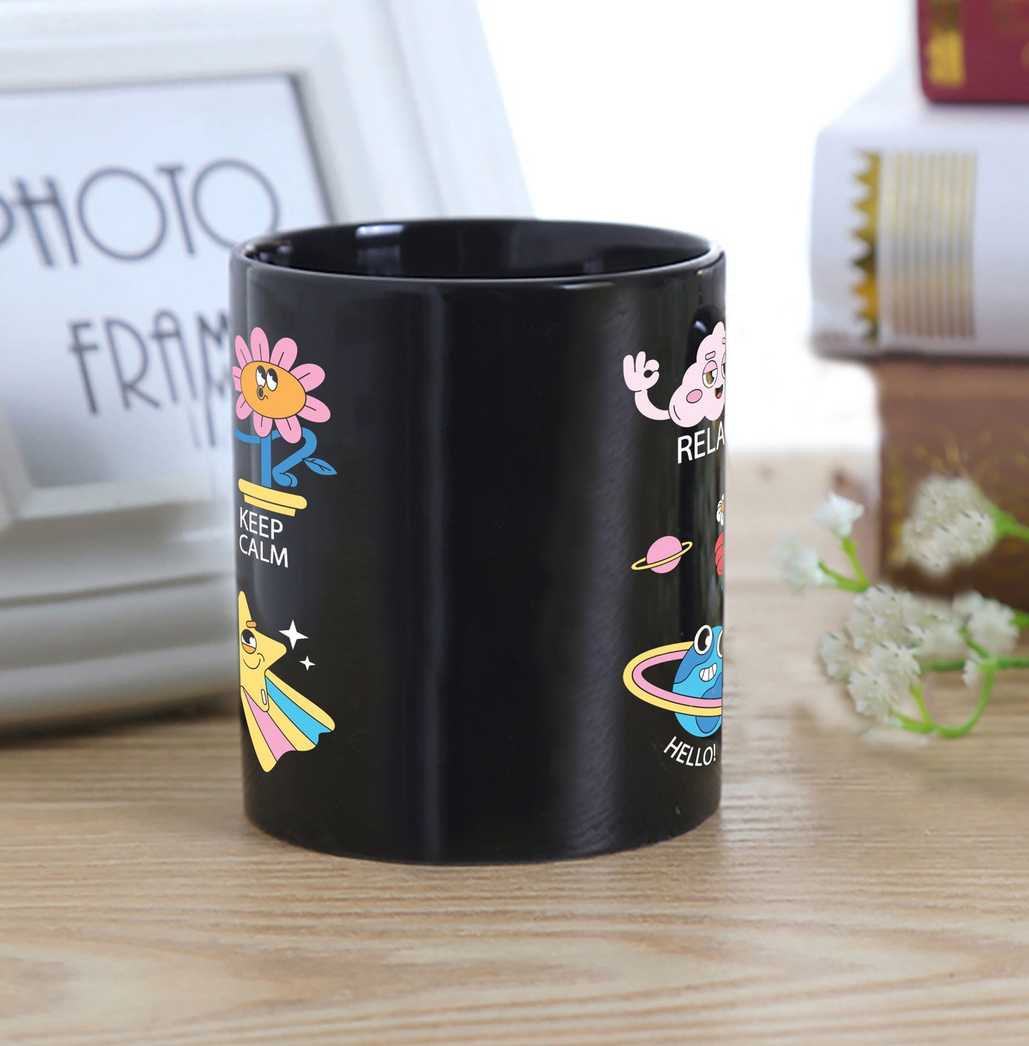 Hand drawn trendy cartoon badges design pattern Full Black 330 ml Coffee Mug