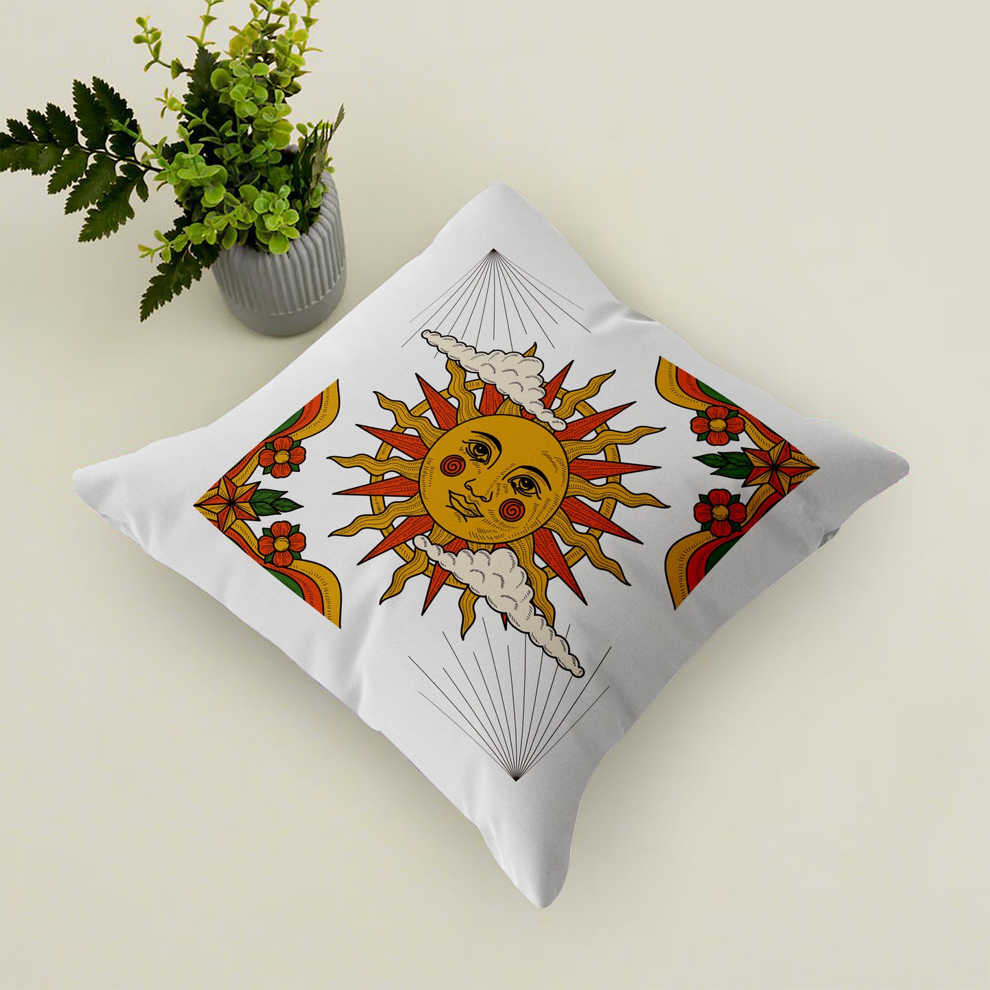 Hand Drawn Retro Sun illustration art design Cushion (12x12 inches) Pack of 1