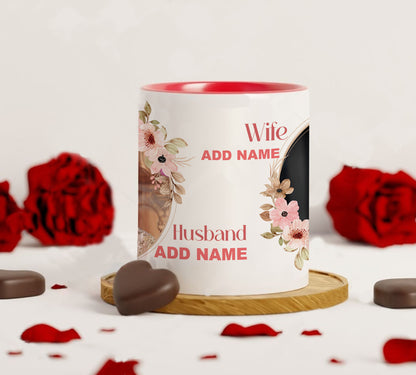 Best Couple Customized Add Two Photos Red Heart Handle 330 ml Coffee Mug