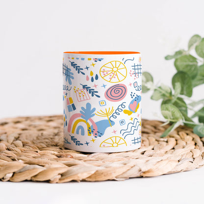 Hand drawn abstract element pattern Orange Handle 330 ml Coffee Mug