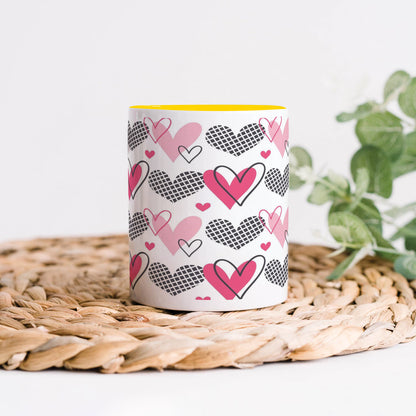 Hearts Pattern design Yellow Handle 330 ml Coffee Mug
