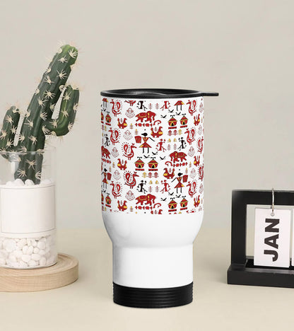 Andrew warli pattern Printed 350ML Travel MUG