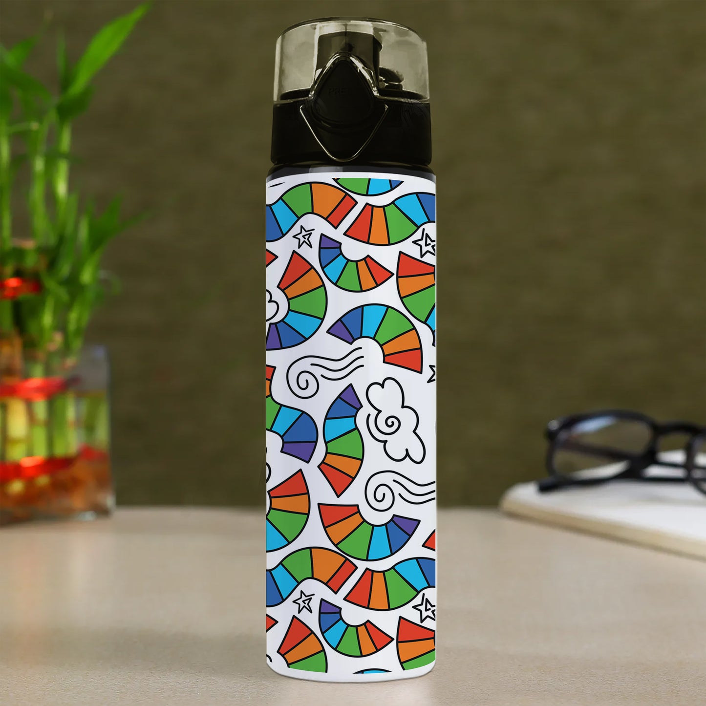 Hand drawn rainbow pattern design Printed Flip Flop Water Bottle 750 ml For Gym, Yoga, Kids, Boys, Girls, Brother, Sister, Babies, Baby, Workout, Adults