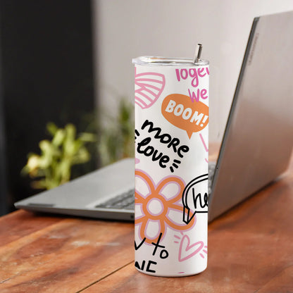Fashion abstract seamless pattern with graffiti words Printed 750ML with Lid Leak Proof Travel Tumbler with Straw