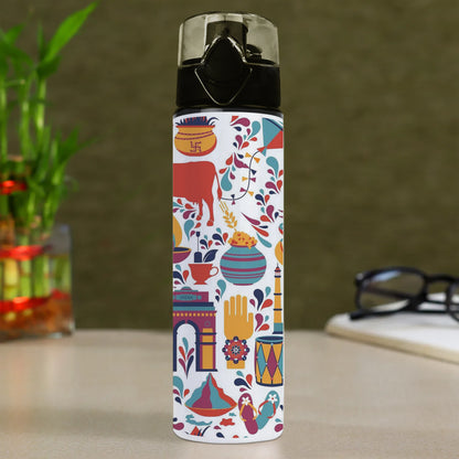 Indian architecture and Asian traditions set Pro Vector Printed Flip Flop Water Bottle 750 ml For Gym, Yoga, Kids, Boys, Girls, Brother, Sister, Babies, Baby, Workout, Adults