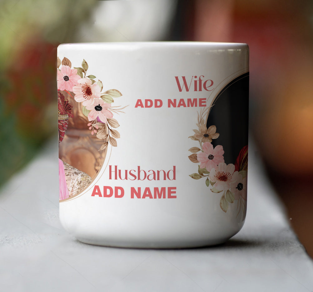 Best Couple Customized Add Two Photos Magic Inner Heart Cut Handle 330 ml Coffee Mug