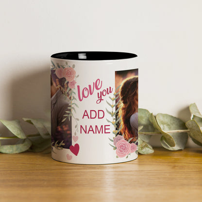 Couple Personalized Add Photos Black Handle 330 ml Coffee Mug