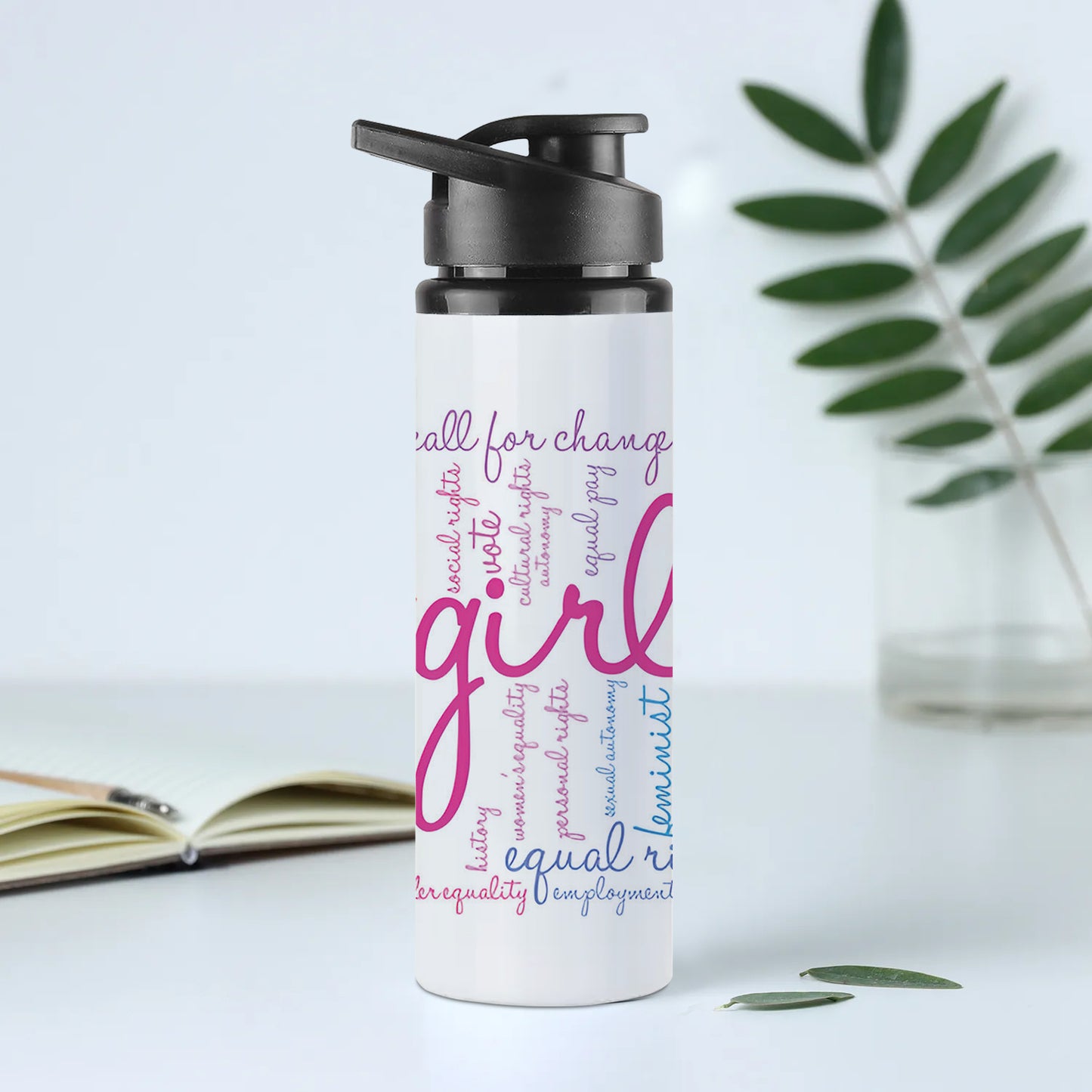 Girl Power word cloud typography pattern Printed Eagle Shape Water Bottle 750 ml For Gym, Yoga, Kids, Boys, Girls, Brother, Sister, Babies, Baby, Workout, Adults