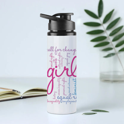 Girl Power word cloud typography pattern Printed Eagle Shape Water Bottle 750 ml For Gym, Yoga, Kids, Boys, Girls, Brother, Sister, Babies, Baby, Workout, Adults
