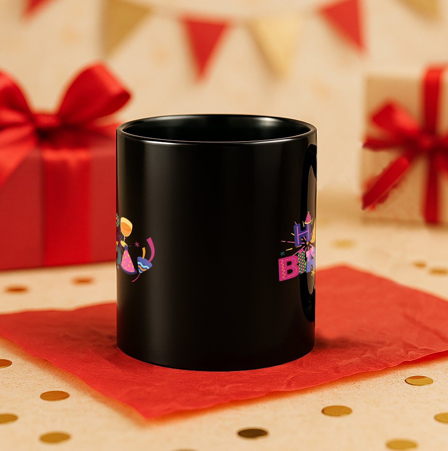 Happy Birthday 330 ml Black Coffee Mug (Pack of 1)