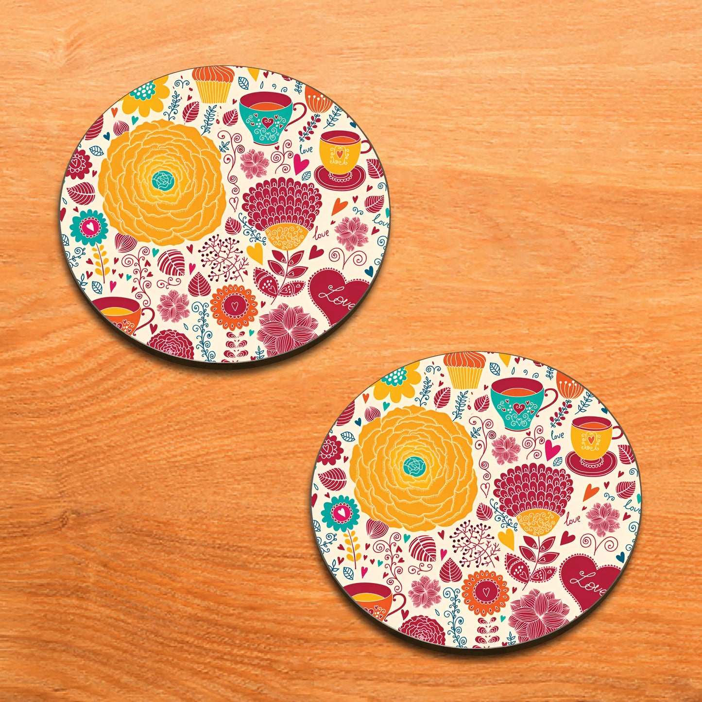 Tea and flowers Seamless pattern Combo Mugs and Coaster(Set of 2 Mugs and 2 coasters) 330 ml Coffee Mug
