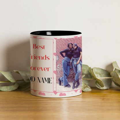 Best Friend forever customized Add Two photos black handle 330 ml Coffee Mug