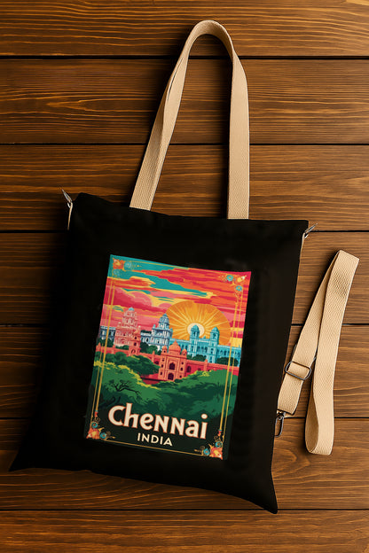 Chennai Printed Women's Girls Cross Body Sling Bag with Extra Front Pocket, College Bag for Girls, Tote Bag for Shopping,Travel