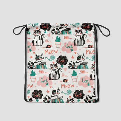 Doodle Animals and Words Pattern Polyester String Backpack Bags for kids for Gym, Yoga, Tuition ,Beach Bag for 4-10 year boys and girls