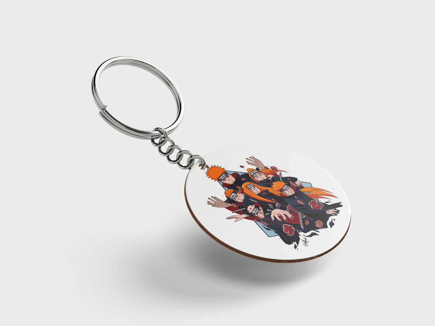 Six Paths of Pain Printed Circle Shape Wooden Keyring with Chain