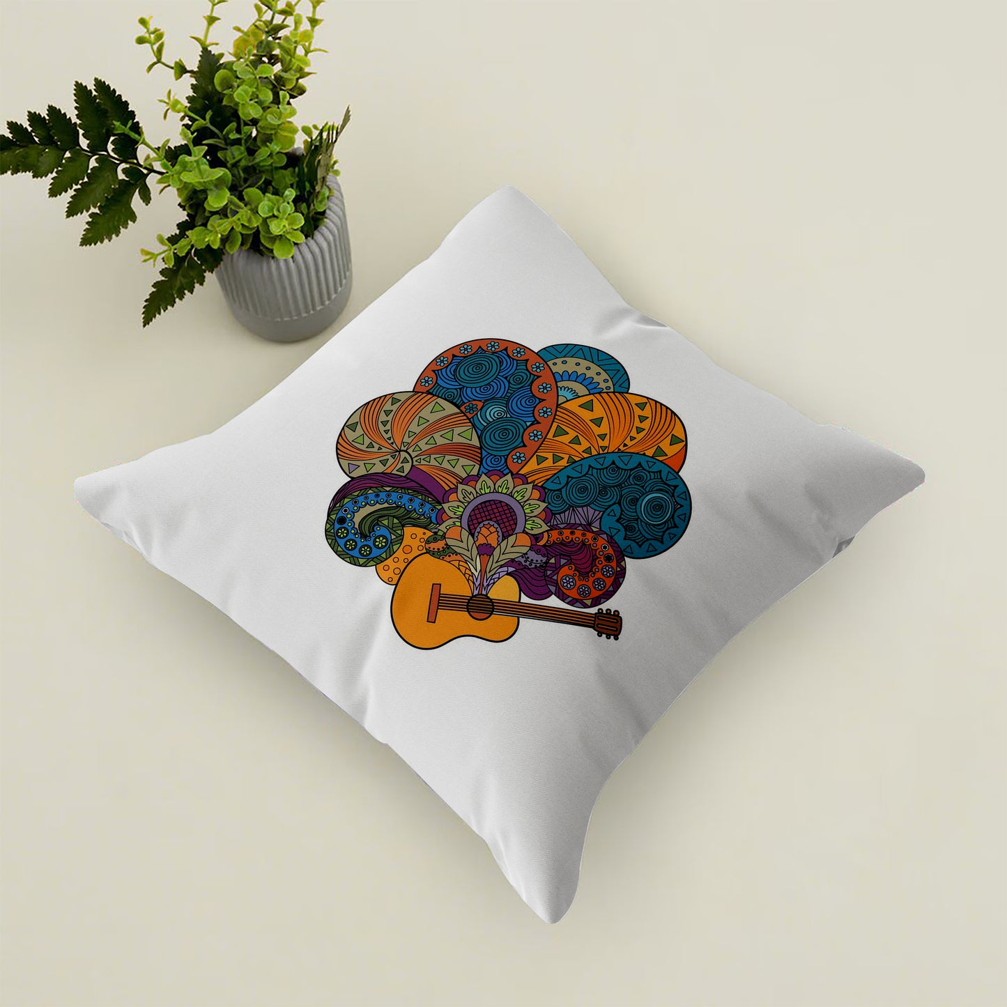 Painting Guitar Art Print Design Cushion (12x12 inches) Pack of 1