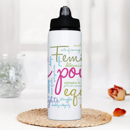 Girl Power word cloud typography pattern Printed Black Nozzle Water Bottle 750 ml For Gym, Yoga, Kids, Boys, Girls, Brother, Sister, Babies, Baby, Workout, Adults