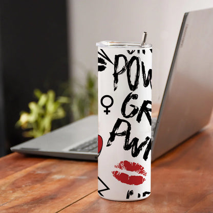 Girl power typography pattern Printed 750ML with Lid Leak Proof Travel Tumbler with Straw