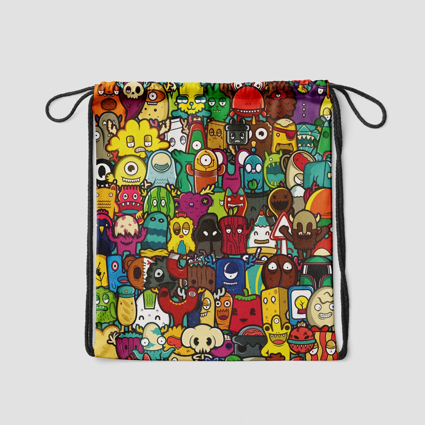Doodle Smiling Monsters Seamless Pattern Polyester String Backpack Bags for kids for Gym, Yoga, Tuition ,Beach Bag for 4-10 year boys and girls