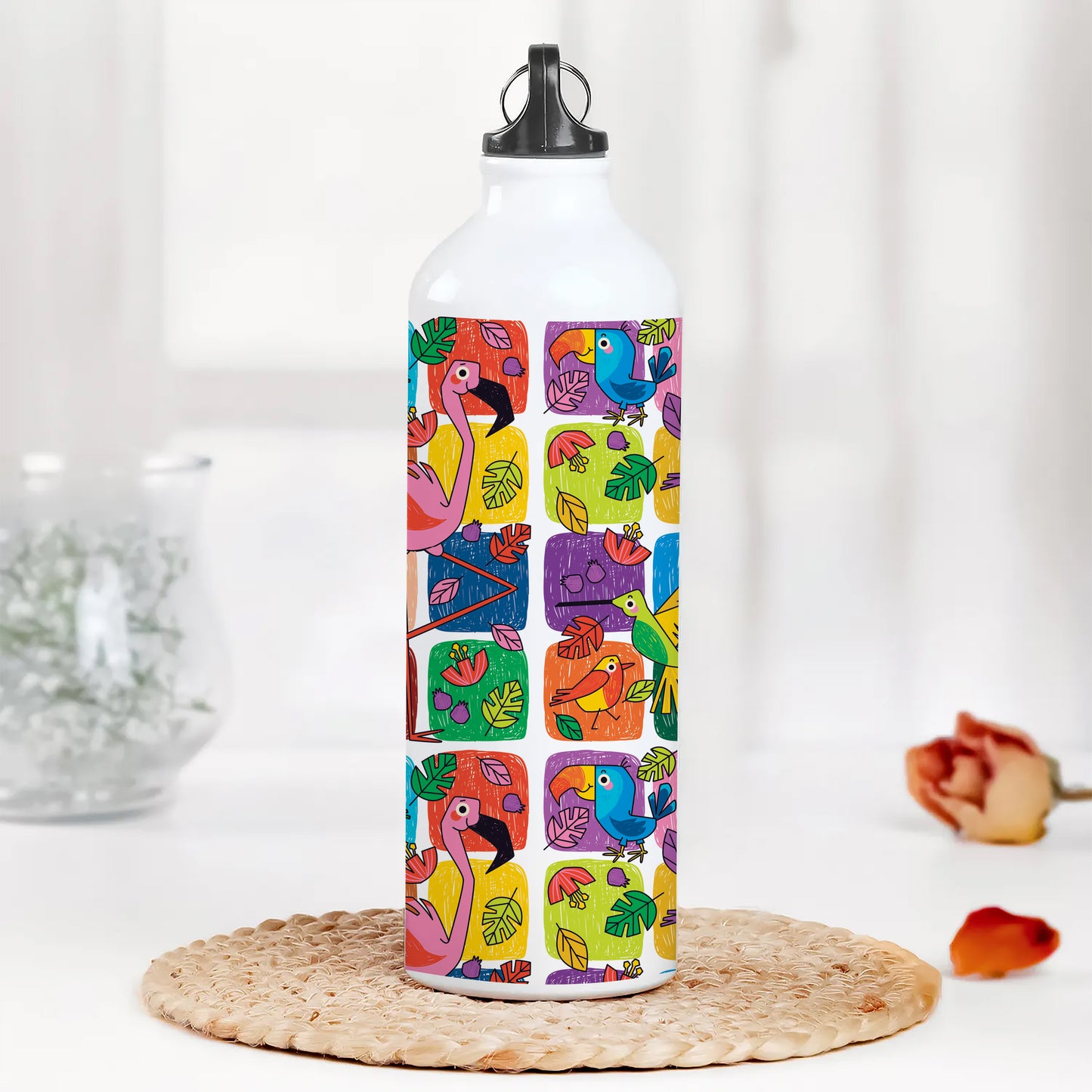 Childlike animals pattern design Printed Normal Sipper Water Bottle 750 ml For Gym, Yoga, Kids, Boys, Girls, Brother, Sister, Babies, Baby, Workout, Adults