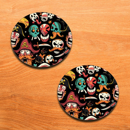 Cartoon Characters Pirate Combo Mugs and Coaster(Set of 2 Mugs and 2 coasters) 330 ml Full Black Coffee Mug