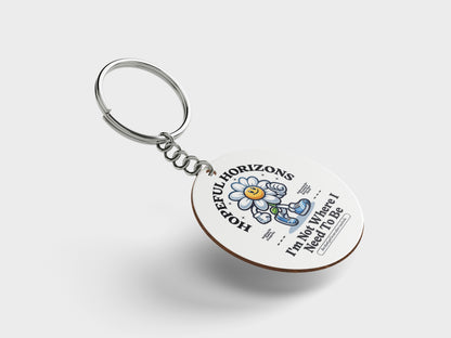 HOPEFUL HORIZON Printed Circle Shape Wooden Keyring with Chain