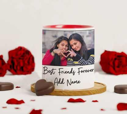 Best Friend forever customized three  photos red heart handle  330 ml Coffee Mug