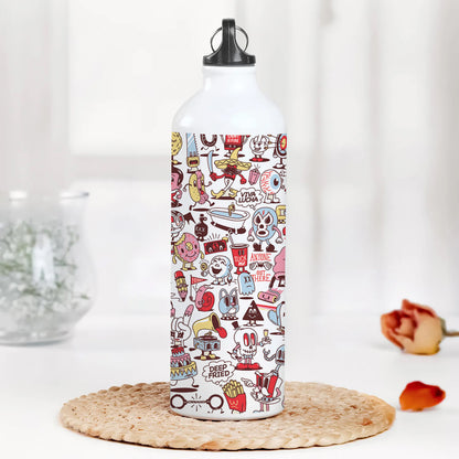 Cartoon doodle Pattern Printed Normal Sipper Water Bottle 750 ml For Gym, Yoga, Kids, Boys, Girls, Brother, Sister, Babies, Baby, Workout, Adults