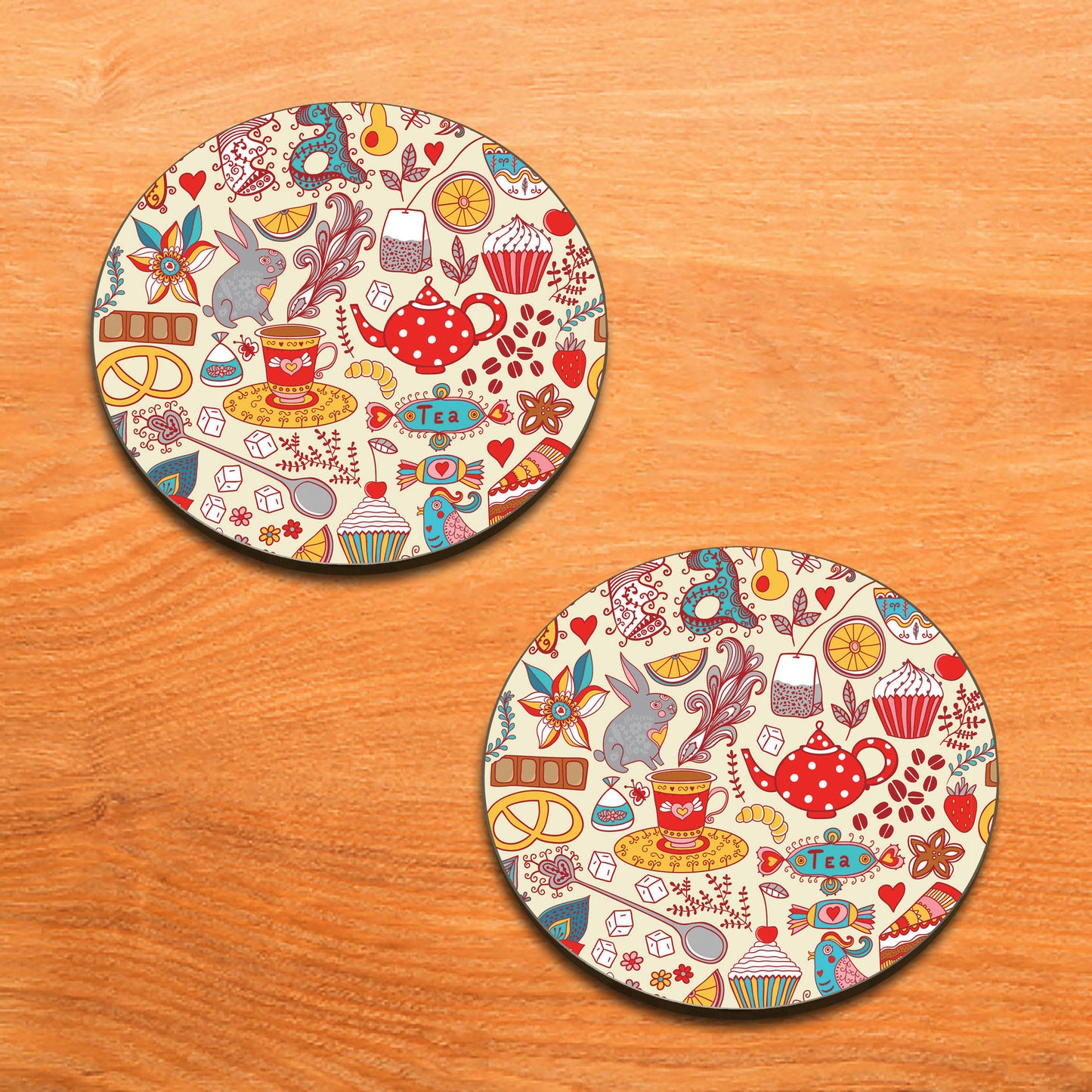 Tea and sweets seamless doodle pattern Combo Mugs and Coaster(Set of 2 Mugs and 2 coasters) 330 ml Coffee Mug
